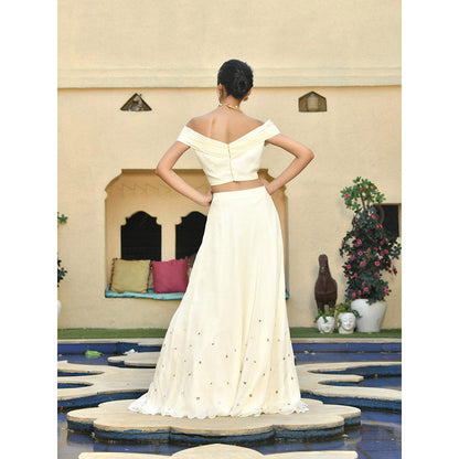 Sunanta Madaan Ivory Lehenga with Crop Top (Set of 2)