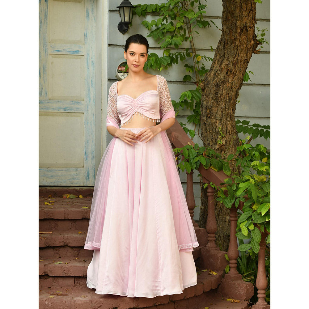 Sunanta Madaan Pink Colour Indo Western Lehenga with Blouse and Dupatta (Set of 3)