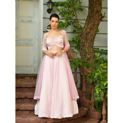 Sunanta Madaan Pink Colour Indo Western Lehenga with Blouse and Dupatta (Set of 3)