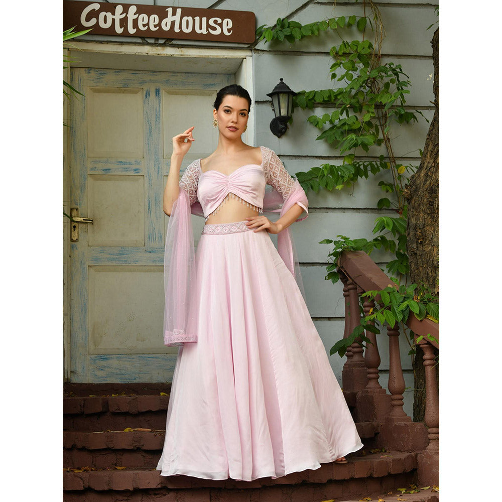Sunanta Madaan Pink Colour Indo Western Lehenga with Blouse and Dupatta (Set of 3)