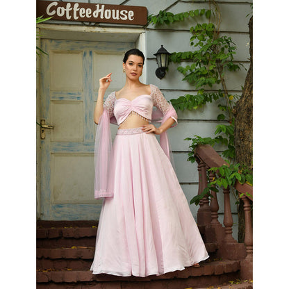 Sunanta Madaan Pink Colour Indo Western Lehenga with Blouse and Dupatta (Set of 3)