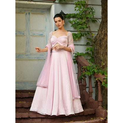 Sunanta Madaan Pink Colour Indo Western Lehenga with Blouse and Dupatta (Set of 3)