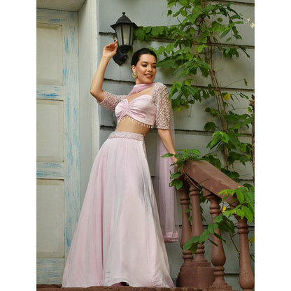 Sunanta Madaan Pink Colour Indo Western Lehenga with Blouse and Dupatta (Set of 3)