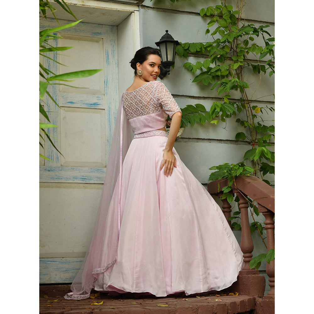 Sunanta Madaan Pink Colour Indo Western Lehenga with Blouse and Dupatta (Set of 3)