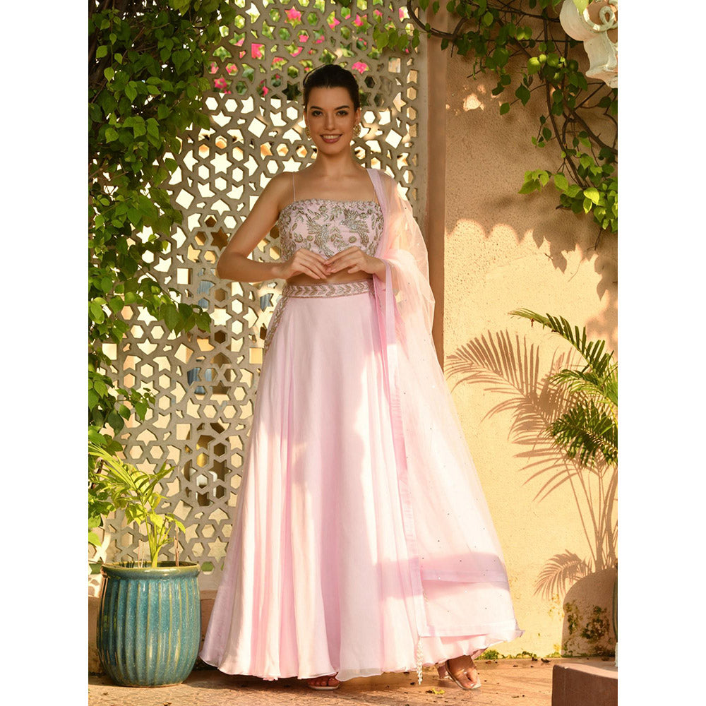 Sunanta Madaan Pink Colour Indo Western Lehenga with Blouse and Dupatta (Set of 3)