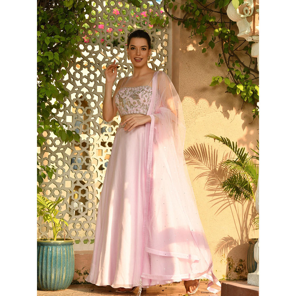 Sunanta Madaan Pink Colour Indo Western Lehenga with Blouse and Dupatta (Set of 3)