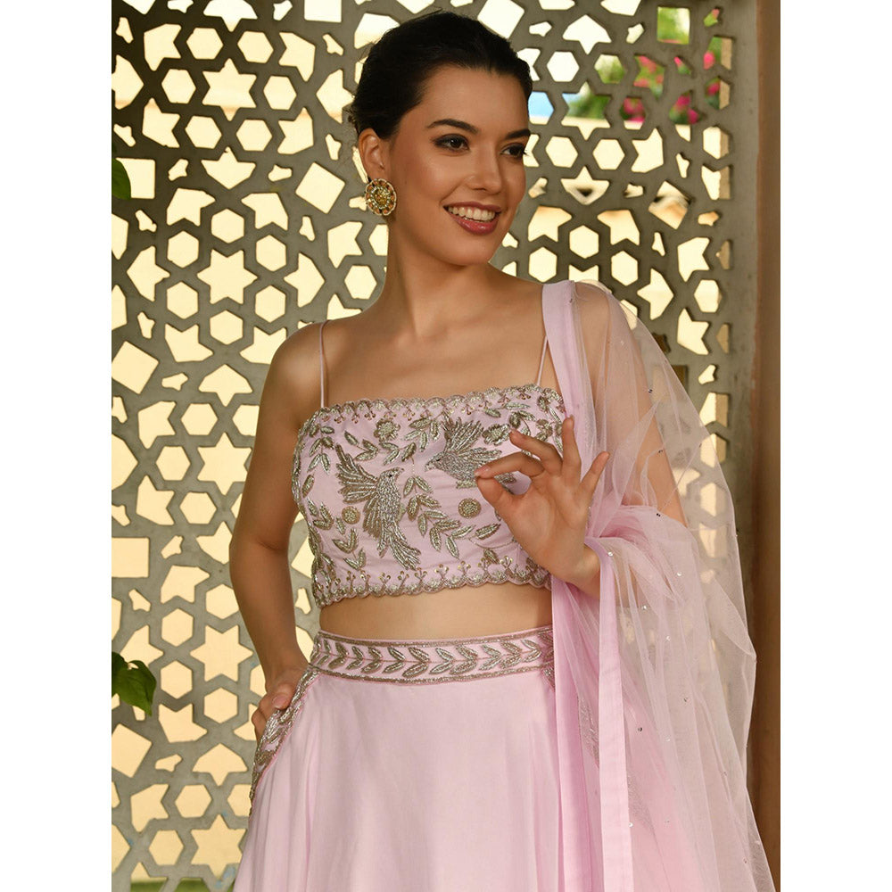 Sunanta Madaan Pink Colour Indo Western Lehenga with Blouse and Dupatta (Set of 3)