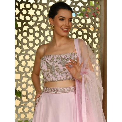 Sunanta Madaan Pink Colour Indo Western Lehenga with Blouse and Dupatta (Set of 3)