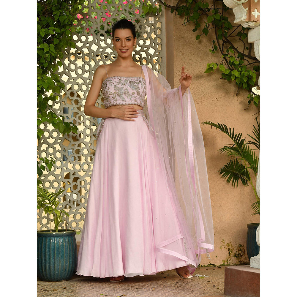Sunanta Madaan Pink Colour Indo Western Lehenga with Blouse and Dupatta (Set of 3)