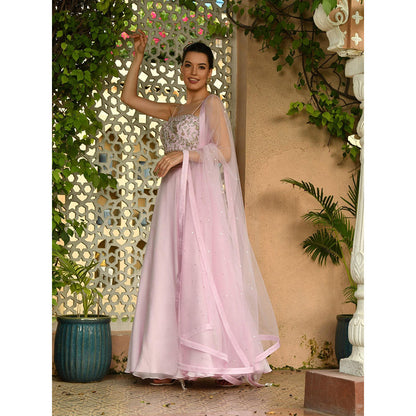 Sunanta Madaan Pink Colour Indo Western Lehenga with Blouse and Dupatta (Set of 3)