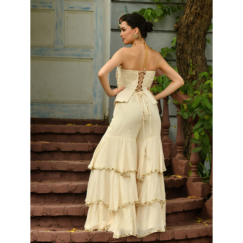 Sunanta Madaan Beige Indo Western Sharara with Top and Dupatta (Set of 3)