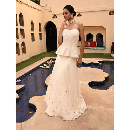 Sunanta Madaan Ivory Indo Western Skirt with Top (Set of 2)