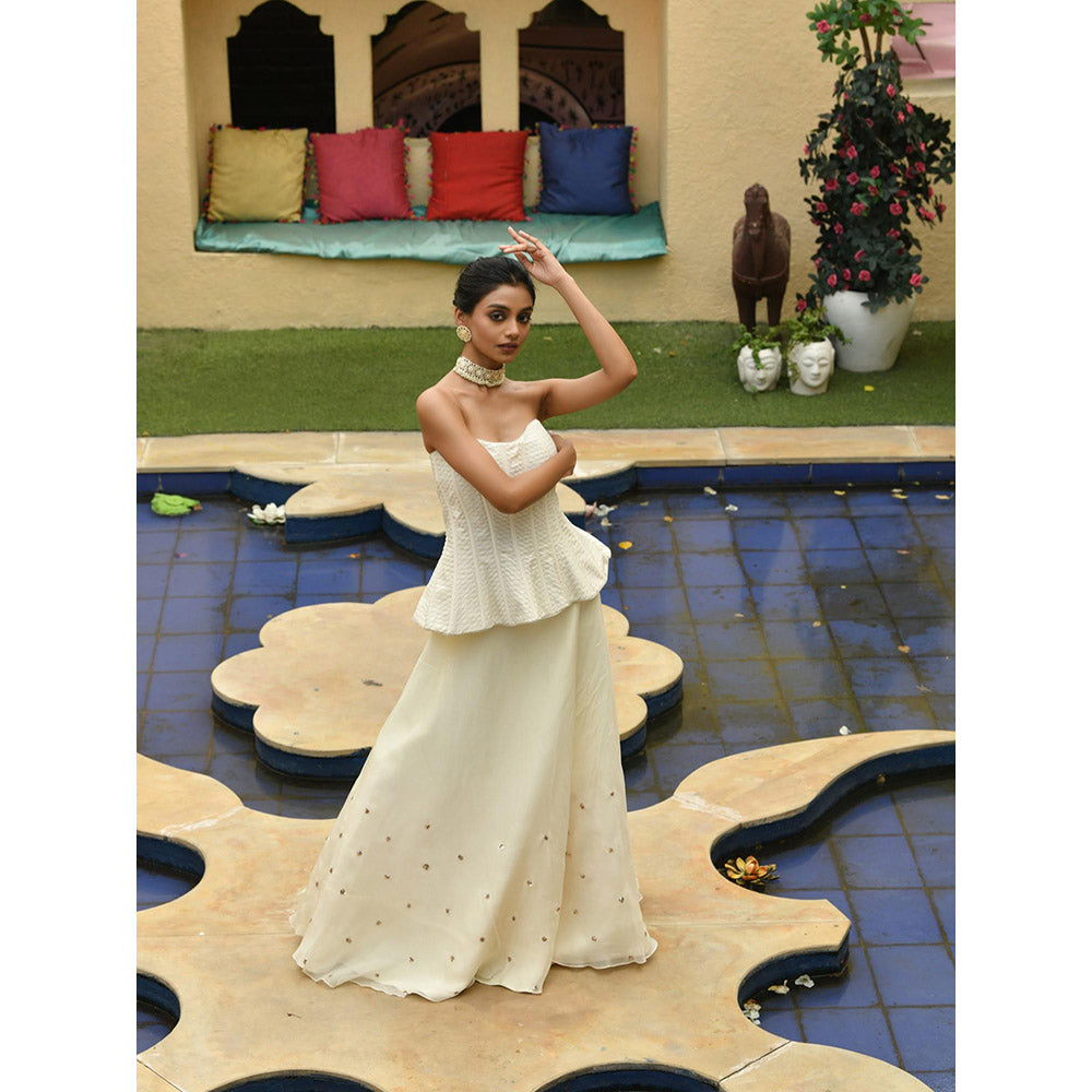 Sunanta Madaan Ivory Indo Western Skirt with Top (Set of 2)