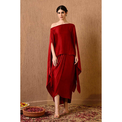 Sunanta Madaan Terry Red Kaftan with Skirt