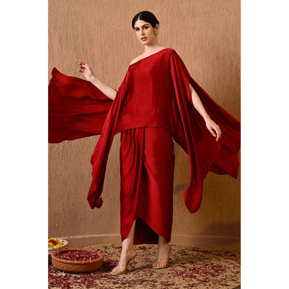 Sunanta Madaan Terry Red Kaftan with Skirt