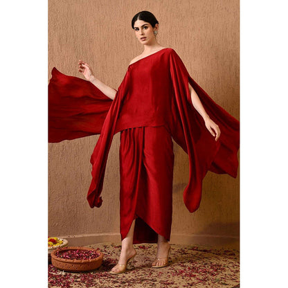 Sunanta Madaan Terry Red Kaftan with Skirt