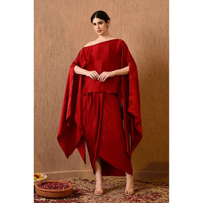 Sunanta Madaan Terry Red Kaftan with Skirt