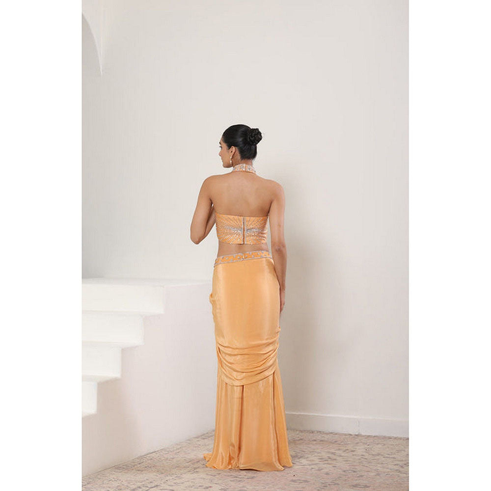 Sunanta Madaan Orange Viscose Crepe Skirt with Top