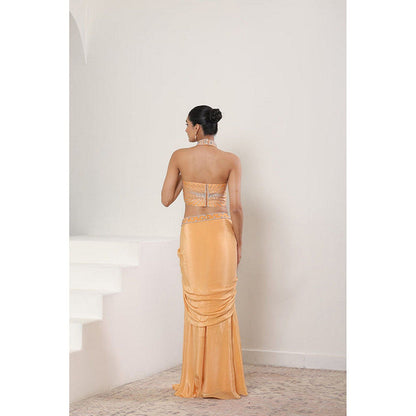 Sunanta Madaan Orange Viscose Crepe Skirt with Top