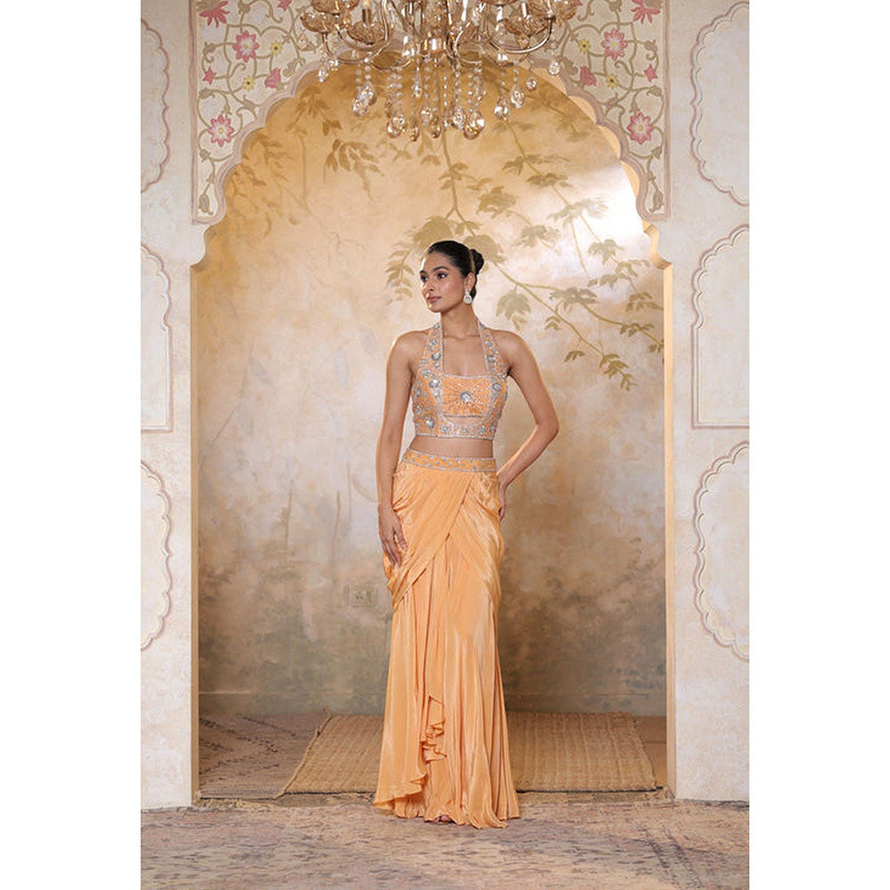Sunanta Madaan Orange Viscose Crepe Skirt with Top