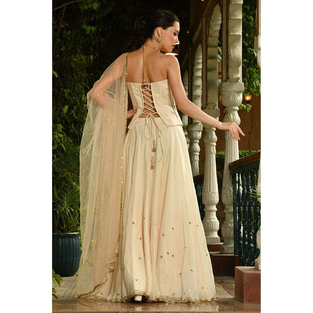 Sunanta Madaan Ivory Indo Western Lehenga with Corset Blouse and Dupatta