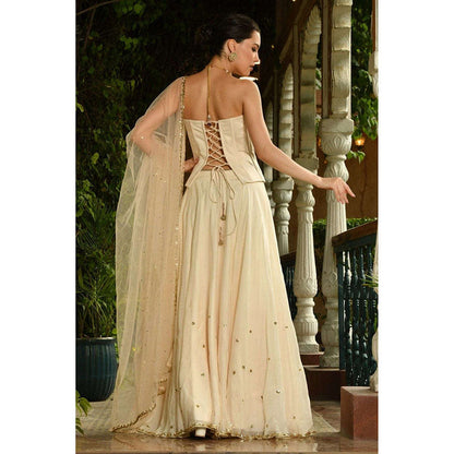 Sunanta Madaan Ivory Indo Western Lehenga with Corset Blouse and Dupatta
