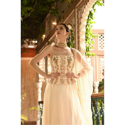 Sunanta Madaan Ivory Indo Western Lehenga with Corset Blouse and Dupatta