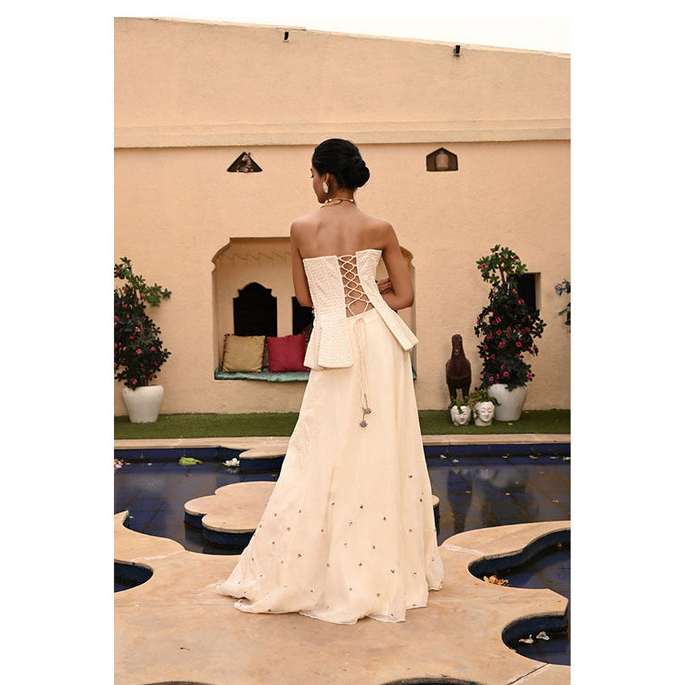 Sunanta Madaan Ivory Indo-Western Lehenga with Corset