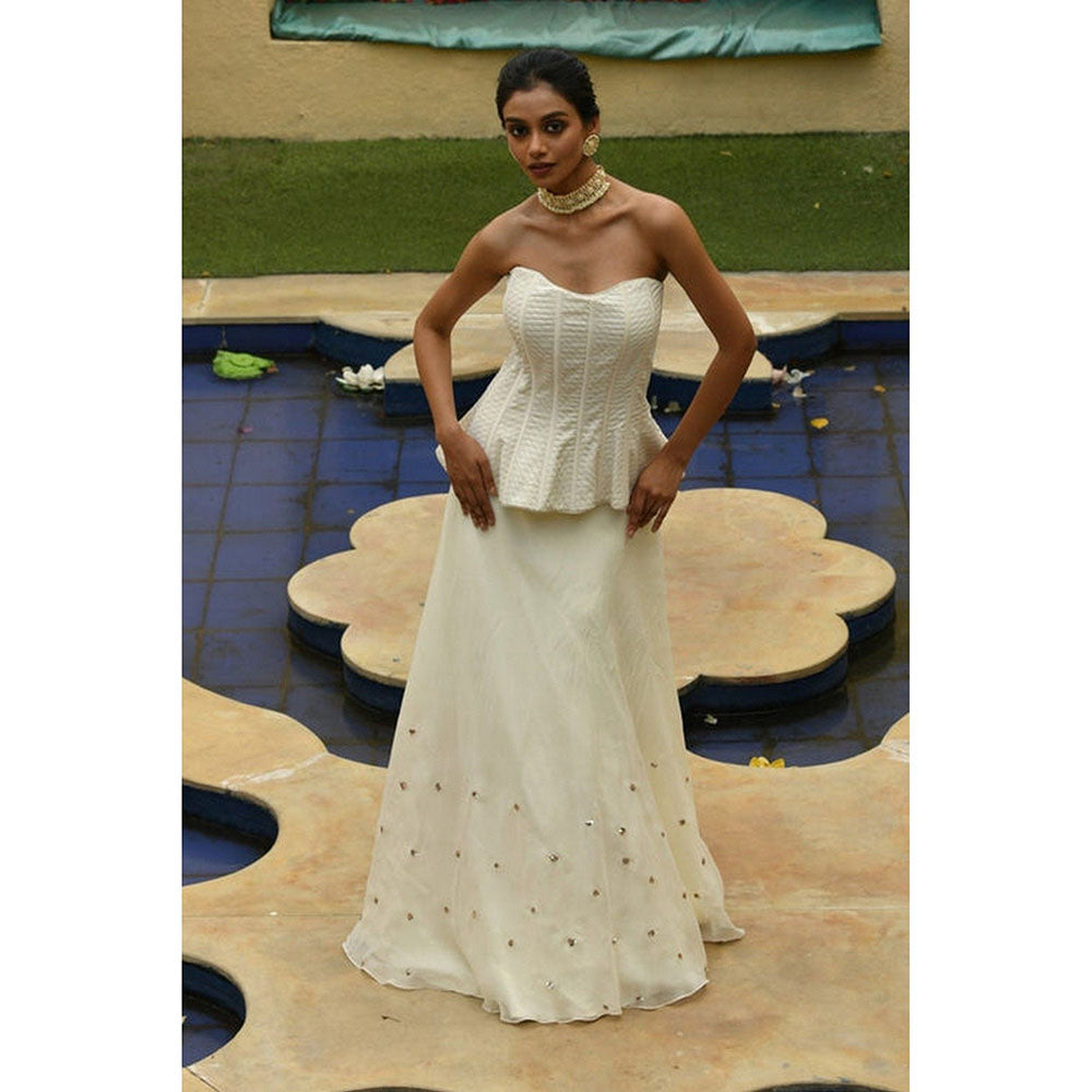 Sunanta Madaan Ivory Indo-Western Lehenga with Corset