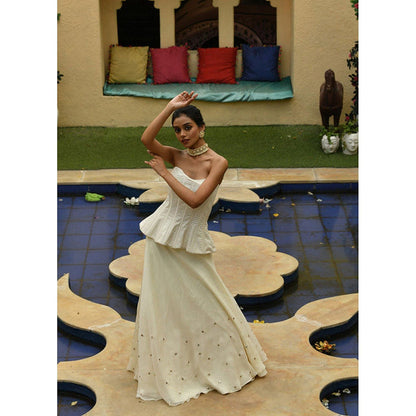 Sunanta Madaan Ivory Indo-Western Lehenga with Corset
