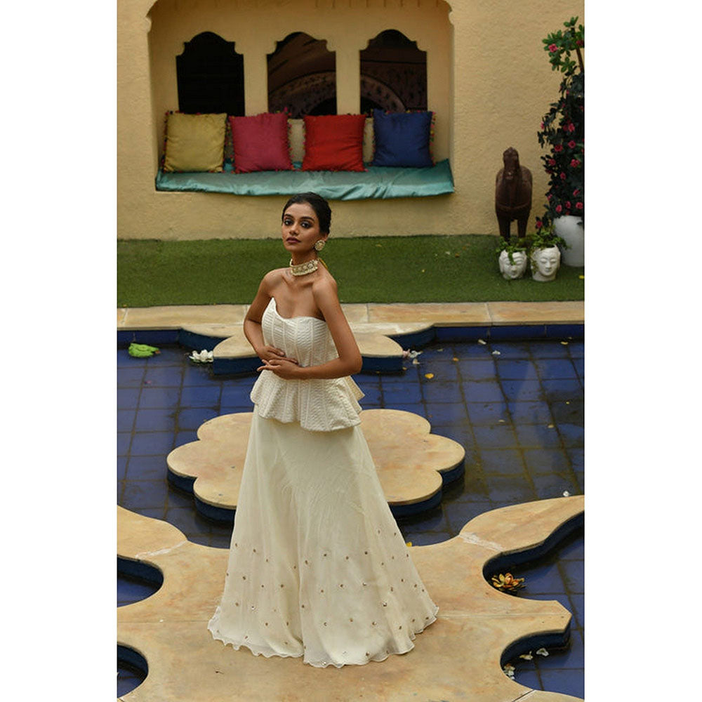 Sunanta Madaan Ivory Indo-Western Lehenga with Corset