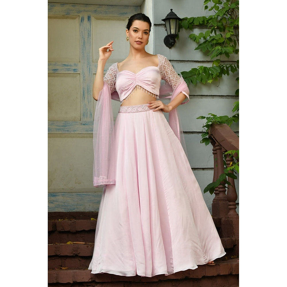 Sunanta Madaan Pink Indo-Western Lehenga with Blouse and Dupatta