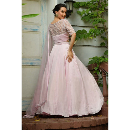 Sunanta Madaan Pink Indo-Western Lehenga with Blouse and Dupatta