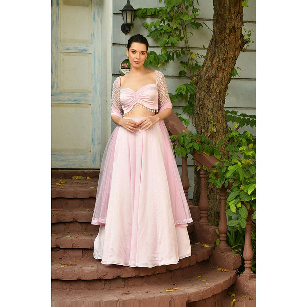 Sunanta Madaan Pink Indo-Western Lehenga with Blouse and Dupatta