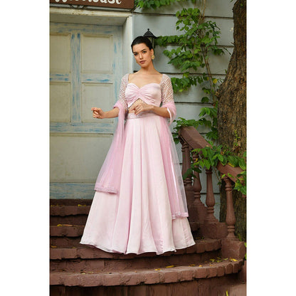 Sunanta Madaan Pink Indo-Western Lehenga with Blouse and Dupatta
