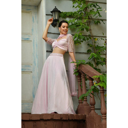 Sunanta Madaan Pink Indo-Western Lehenga with Blouse and Dupatta
