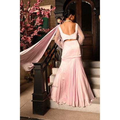 Sunanta Madaan Pink Indo-Western Pre-Drape Saree with Stitched Blouse