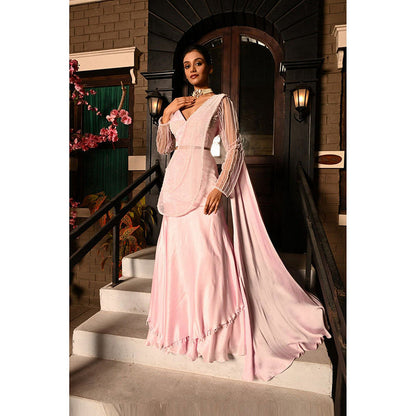 Sunanta Madaan Pink Indo-Western Pre-Drape Saree with Stitched Blouse