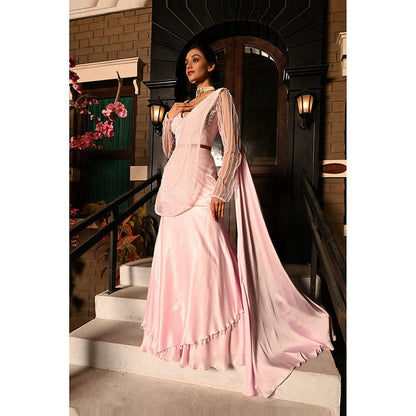 Sunanta Madaan Pink Indo-Western Pre-Drape Saree with Stitched Blouse