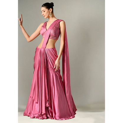 Sunanta Madaan Mauve Lehenga Pre-Drape Saree with Stitched Blouse