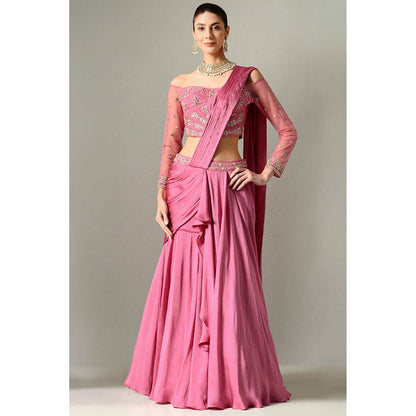 Sunanta Madaan Mauve Lehenga Pre-Drape Saree with Stitched Blouse