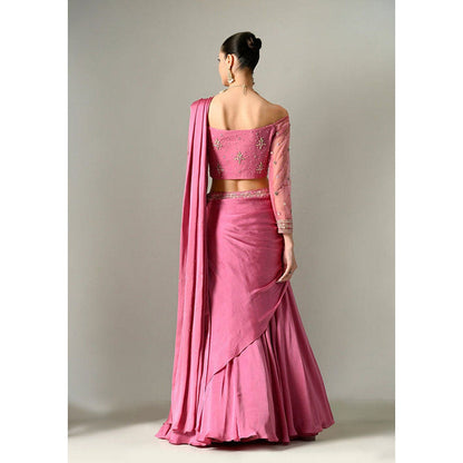Sunanta Madaan Mauve Lehenga Pre-Drape Saree with Stitched Blouse