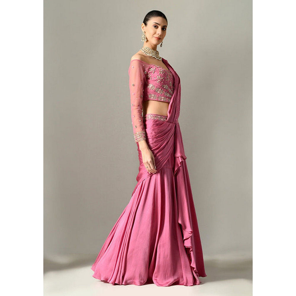 Sunanta Madaan Mauve Lehenga Pre-Drape Saree with Stitched Blouse
