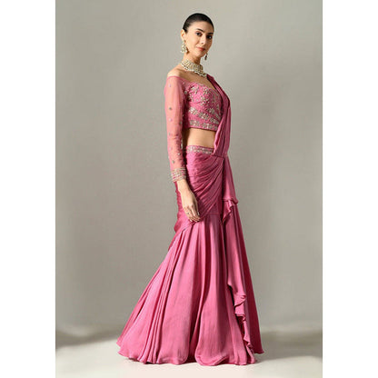 Sunanta Madaan Mauve Lehenga Pre-Drape Saree with Stitched Blouse
