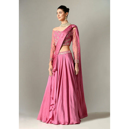 Sunanta Madaan Mauve Lehenga Pre-Drape Saree with Stitched Blouse