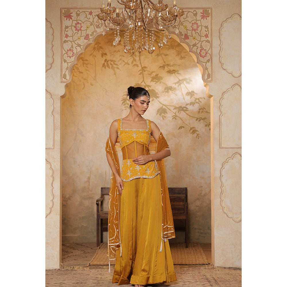 Sunanta Madaan Silk Crepe Yellow Sharara with Blouse and Dupatta