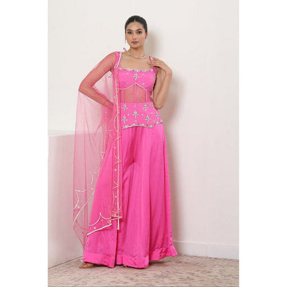 Sunanta Madaan Pink Satin Organza Embroidered Sharara with Top and Dupatta