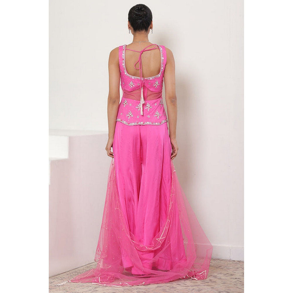 Sunanta Madaan Pink Satin Organza Embroidered Sharara with Top and Dupatta