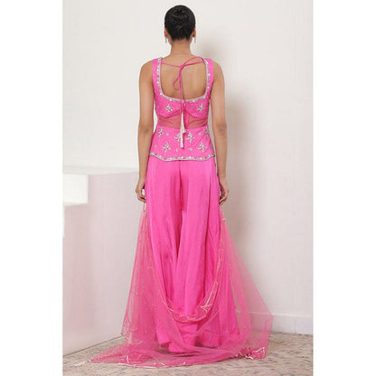 Sunanta Madaan Pink Satin Organza Embroidered Sharara with Top and Dupatta