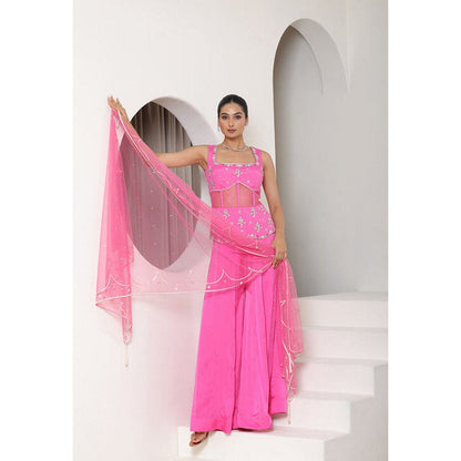 Sunanta Madaan Pink Satin Organza Embroidered Sharara with Top and Dupatta